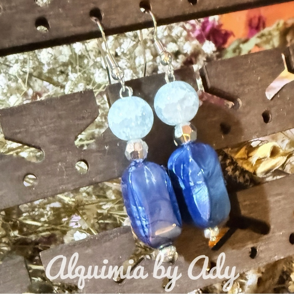 Maxi blue quartz Azure and Silver Earrings EXTRA LONG